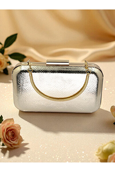 Biçanta Gold Gold Dore Color Snake Pattern Shiny Leather Women's Evening Dress Bag Wedding Engagement Graduation