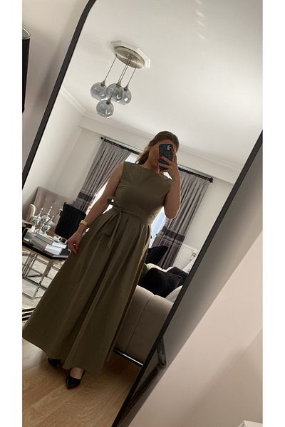 Umay Trend Women's Parachute Fabric Belted Long Dress