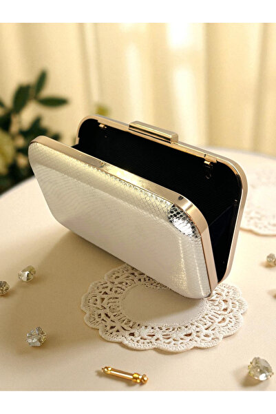 Biçanta Gold Gold Dore Color Snake Pattern Shiny Leather Women's Evening Dress Bag Wedding Engagement Graduation