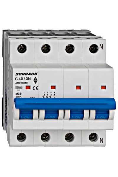 Eti Circuit breaker MCB, 3P+N, 40A, 10kA, curve C, AMPARO, AM017840--, Schrack