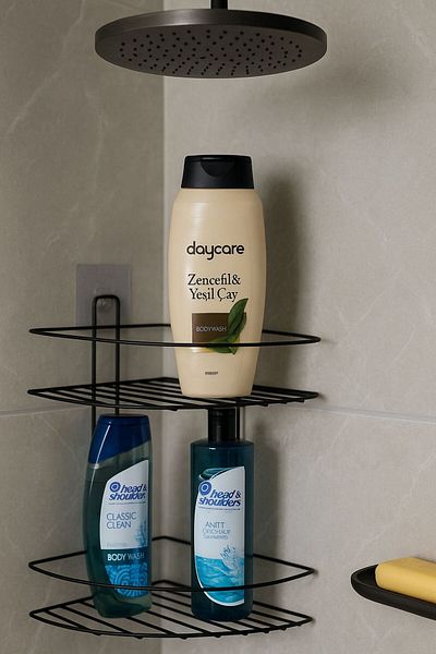Feronyahome & Garden Stylish and Practical 2-Tier Adhesive Bathroom Corner Shelf, Bathroom Organizer, Shower Cabin Organizer and Corner Shelf