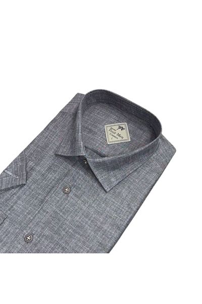 GÖMLEK GALERİSİ Men's Classic Relaxed Fit Flap Double Pocket Short Sleeve Solid Linen Shirt