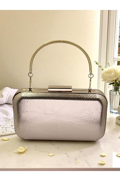 Biçanta Rosegold Color Snake Pattern Shiny Leather Women Evening Dress Bag Wedding Engagement Graduation
