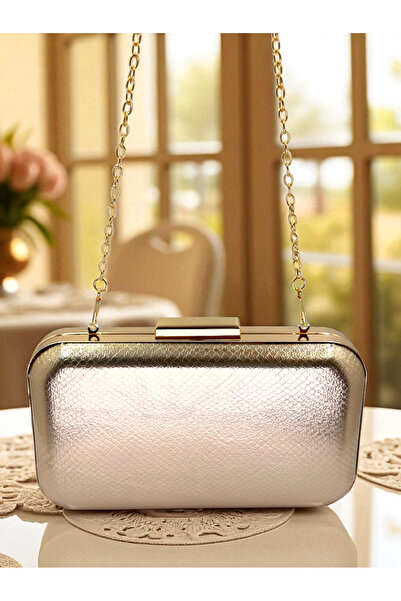 Biçanta Rosegold Color Snake Pattern Shiny Leather Women Evening Dress Bag Wedding Engagement Graduation