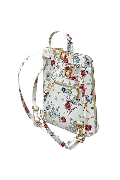 Micutz Elegant Women's Backpack with Flowers in Genuine Leather, Made in Italy, 25 x 28 x 8.5 cm