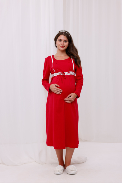 Yulem Homewear Cămașă de noapte pentru maternitate, cu mâneci lungi, în carou...