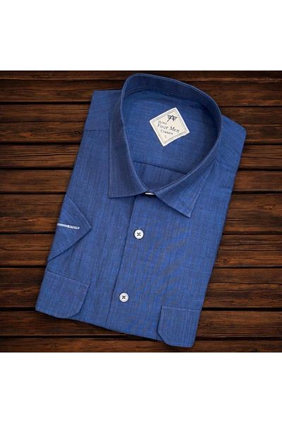 GÖMLEK GALERİSİ Men's Classic Relaxed Fit Flap Double Pocket Short Sleeve Solid Linen Shirt