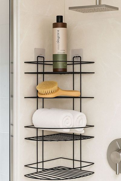 Feronyahome & Garden Stylish and Practical 3-Layer Adhesive Bathroom Corner Shelf, Bathroom Organizer, Shower Cabin Organizer and Corner Shelf
