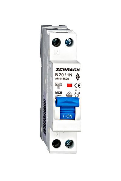 Eti Circuit breaker MCB, 1P+N, 20A, 4.5kA, curve B, AMPARO, AM418520--, Schrack