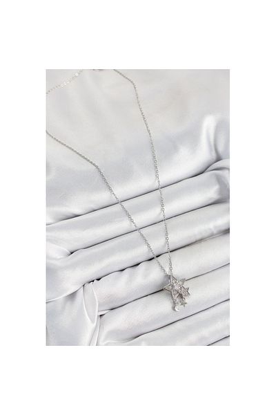Skygo 316L Steel Zircon Stone Dangle Star Model Silver Color Women's Necklace - Tj-Bko10362