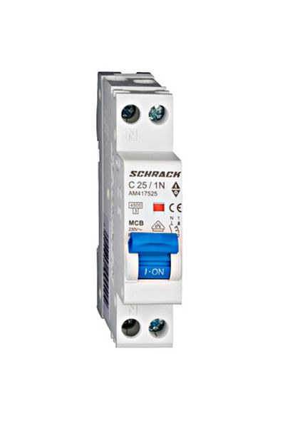 Eti Circuit breaker MCB, 1P+N, 25A, 4.5kA, curve C, AMPARO, AM417525--, Schrack