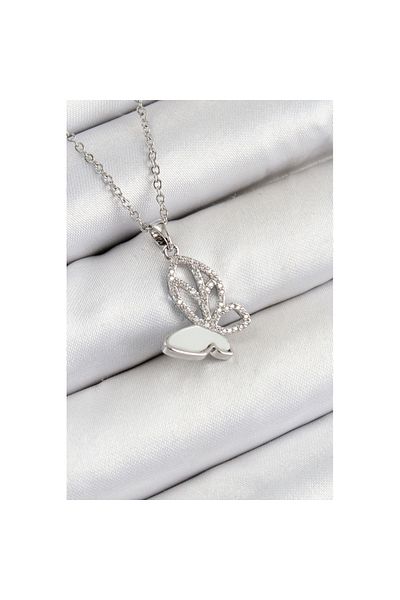 Skygo 316L Steel Zircon Stone Butterfly Model Silver Color Women's Necklace - Tj-Bko10360