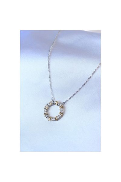 Skygo 316L Steel Silver Color Zircon Stone Gold Detail Xoxo Women's Necklace - Tj-Bko7459