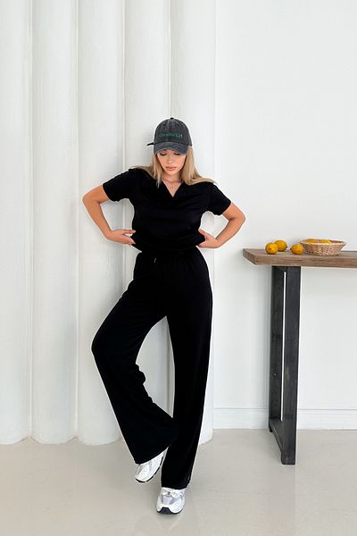 MODAMİNEM Women's Modal Fabric Polo Neck Basic Tracksuit Set