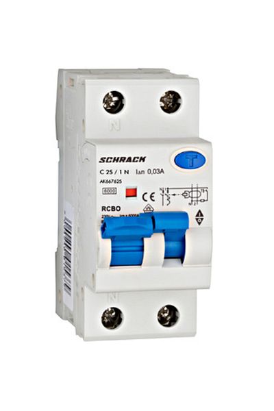 Eti RCBO residual current circuit breaker, 1P+N, 25A, 30mA, 6kA, curve C, type A, AMPARO, AK667625--, Schrack