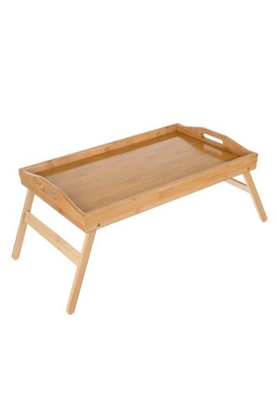 WTO Masa laptop/mic dejun cu manere, din bambus, pentru servire la pat, picioare pliabile, 50 x 30 cm
