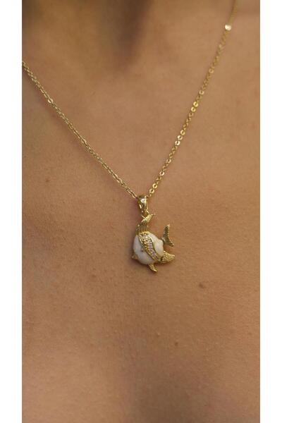 Jerie Gold Fish Figure Colored Enamel Necklace