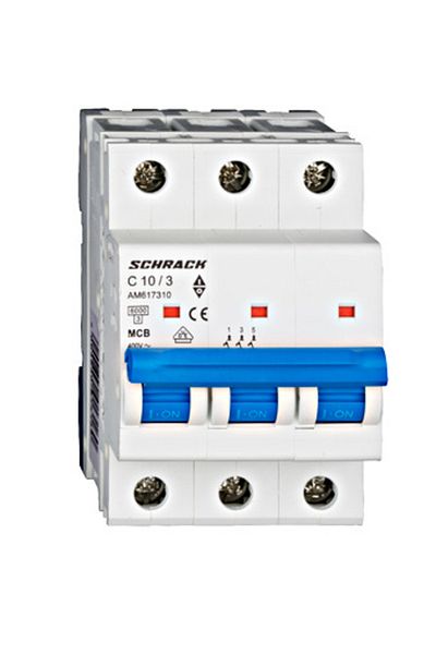 Eti Circuit breaker MCB, 3P, 10A, 6kA, curve C, AMPARO, AM617310--, Schrack
