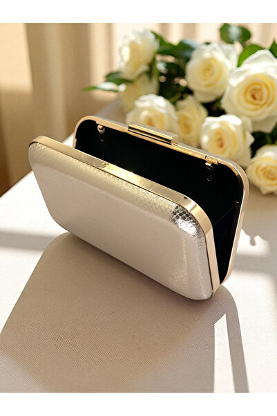 Biçanta Rosegold Color Snake Pattern Shiny Leather Women Evening Dress Bag Wedding Engagement Graduation