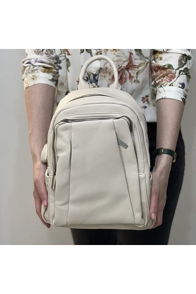 Micutz Women's backpack type Schoolbag MARIA C. ITALY, Ecological Leather, Ideal for school, college, travel, Cream