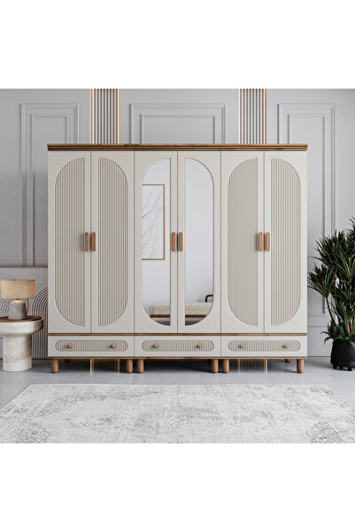 MONZIO Milen 6 Kapaklı Çekmeceli Gardırop %100 MDF