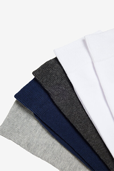 AC&Co / Altınyıldız Classics Erkek Gri-Lacivert-Beyaz Pamuklu 5'li Paket Soket Çorap