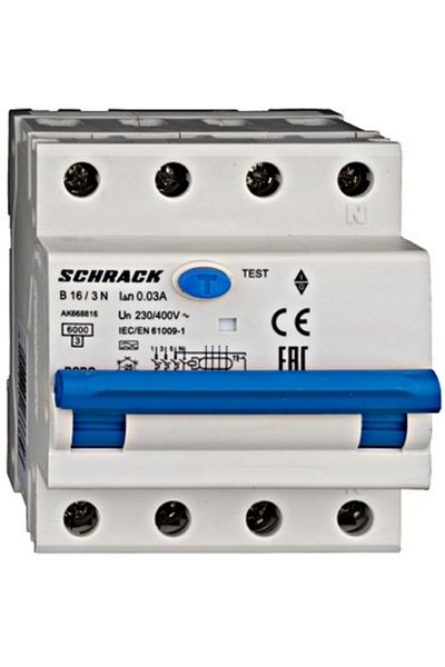 Eti RCBO residual current circuit breaker, 3P+N, 16A, 30mA, 6kA, curve B, type A, AMPARO, AK668816--, Schrack
