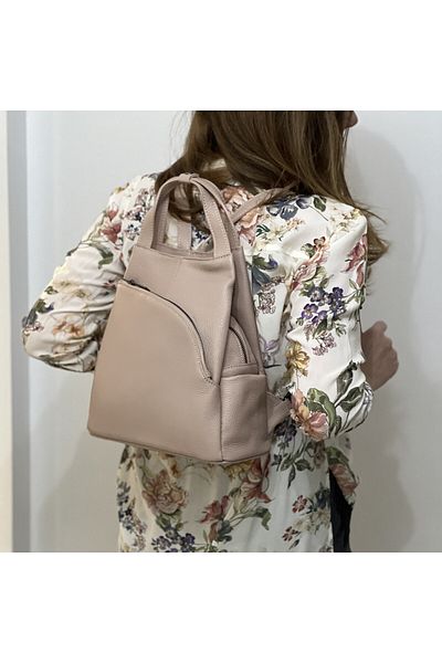 Micutz Elegant Women's Backpack Made of Soft Natural Leather, Made in Italy, 17x23x11 cm, Design 2025, Powder Pink