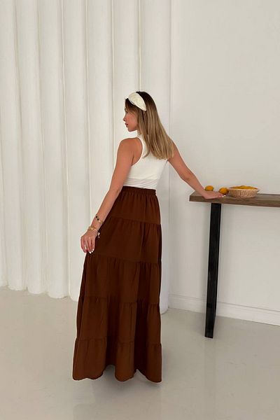 MODAMİNEM Λευκή πλισέ γυναικεία μακριά φούστα