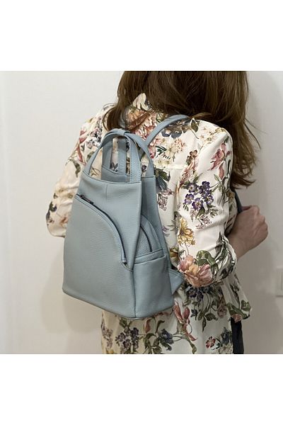 Micutz Rucsac Dama Elegant din Piele Naturala Moale, Made in Italy, 17x23x11 cm, Design 2025, Albastru