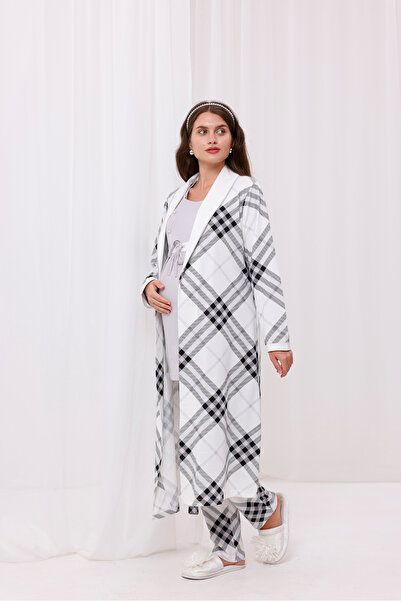 Yulem Homewear Σετ πιτζάμες 3 τεμαχίων με γκρι καρό σχέδιο, βαμβακερό, ειδικό...