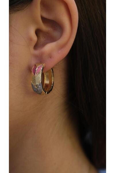 Jerie Gold Colored Enamel V Design Hoop Earrings