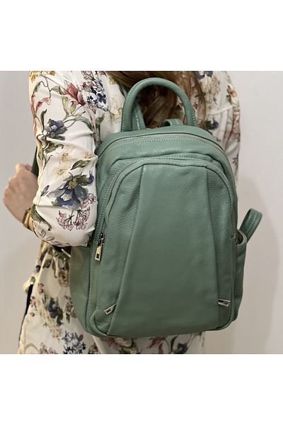 Micutz Women's Backpack Made of Genuine Leather, Made in Italy, 30x25x10 cm, Green Color
