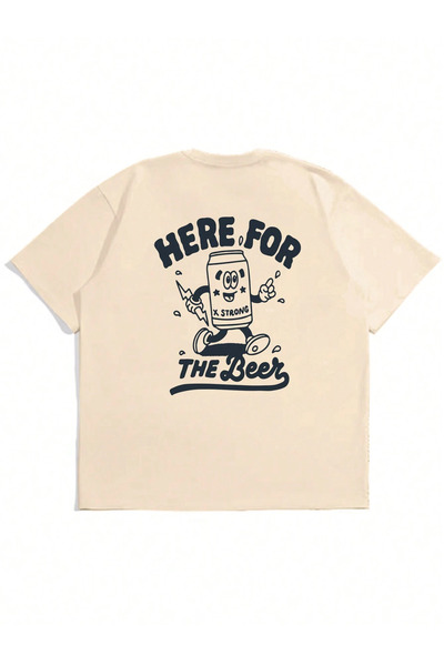 SVART WEAR Here for the Beer Beer Printed Oversize Casual Tshirt T-Shirt