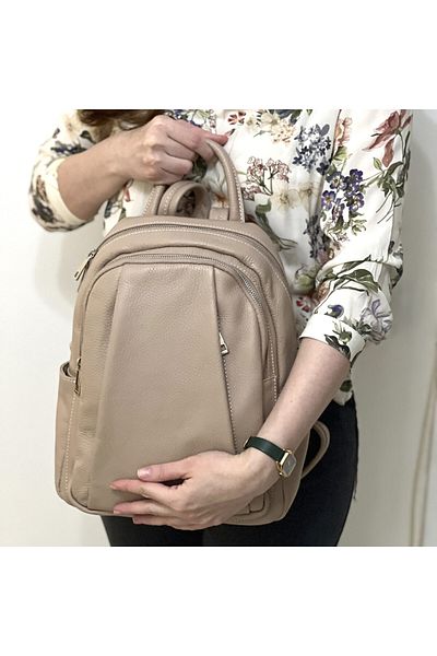 Micutz Women's Genuine Leather Satchel Backpack, Made in Italy, 30x25x10 cm, Cream Color