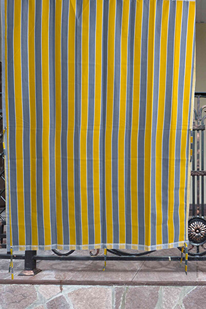 Ta-Ha Perde ve Halı SARI GRİ BALKON PERDESİ, ÇARDAK PERDESİ, Korniş Düğmeli v...