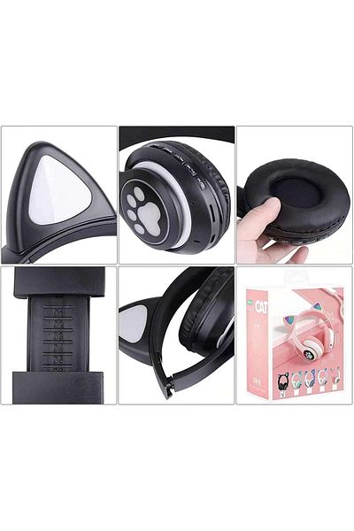 Tim Casti Wireless Pliabile,Timacon, Urechi De Pisica Iluminate LED, Bluetooth 5.0, Microfon Incorporat