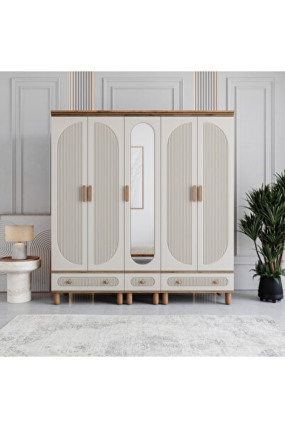 MONZIO Milen 5 Kapaklı Çekmeceli Gardırop %100 MDF