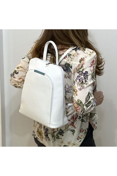 Micutz Women's Backpack Made of Genuine Leather, Casual Elegant, 30x28x12 cm, White Color