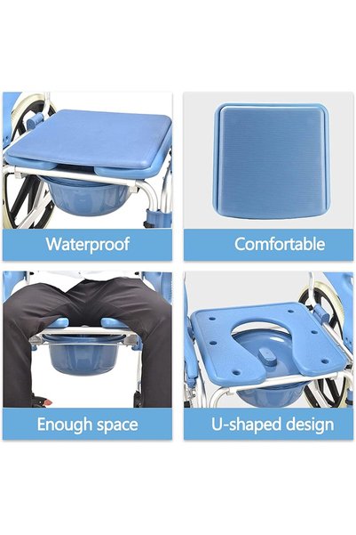Stander Hzglpx 4-in-1 Shower Chair Commode Chair Mobile Commode with Cushion for Toilet and Shower for the Elderly