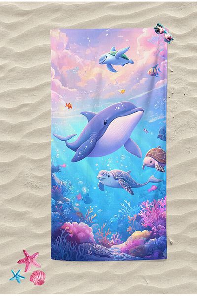 Erays Home Dolphin Turtle Undersea Patterned Beach Towel Unisex Beach Sea Towel Summer Towel