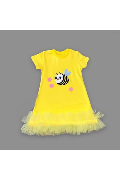 ZenWave 1-2-3 Years Old Girl's Dress - Beekeeper Embroidery, Ruffle Skirt, Yellow