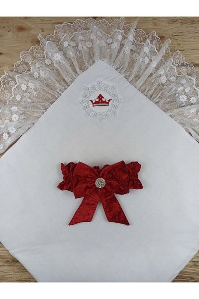 Biçomi Newborn Palace Velvet Crown Embroidered Pearl Bow Double Lace Veil Trilux Swaddle Baby Blanket