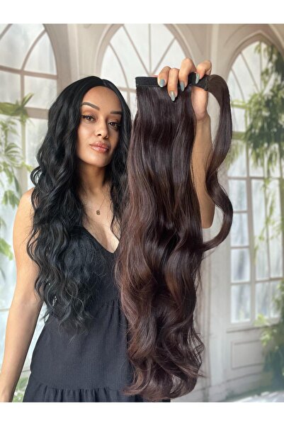 Suzan Peruk Mokka Sıcak Kahve Dalgalı At Kuyruğu Gerçek saç dokusunda-Bağlama...