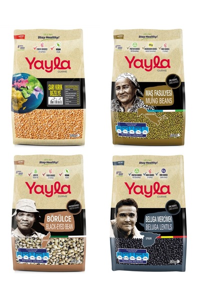 Yayla Gurme Sarı Kırık Bezelye/Maş Fasülye/Börülce/Beluga Mercimek 500 Gr 4’Lü Set