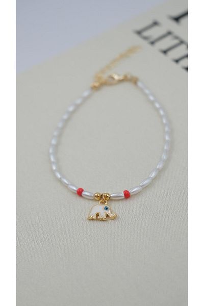 Jerie Gold Elephant Figure Almond Pearl Anklet