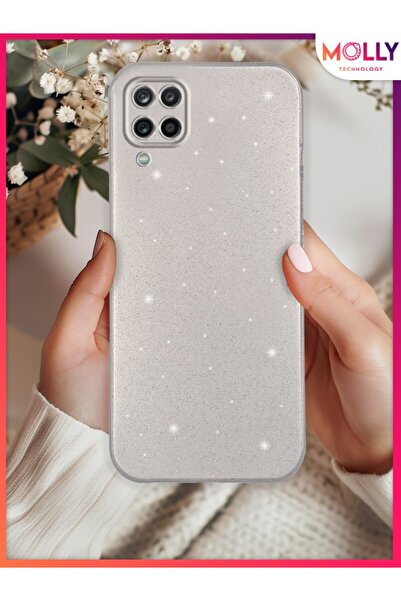 Molly Samsung Galaxy M12 İçin Gümüş Berry Simli ve Parıltılı Parlak Silikon K...