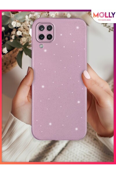 Molly Samsung Galaxy M22 İçin Lila Berry Simli ve Parıltılı Parlak Silikon Kılıf
