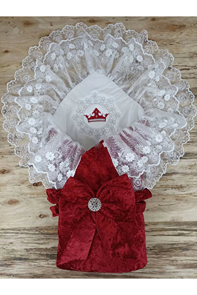 Biçomi Newborn Palace Velvet Crown Embroidered Pearl Bow Double Lace Veil Trilux Swaddle Baby Blanket
