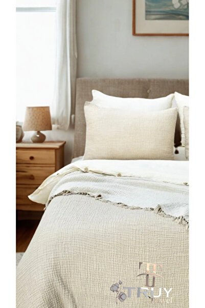 TruyTowel %100 Pamuklu Tek Ki̇şi̇li̇k Müsli̇n Pi̇ke Ekru